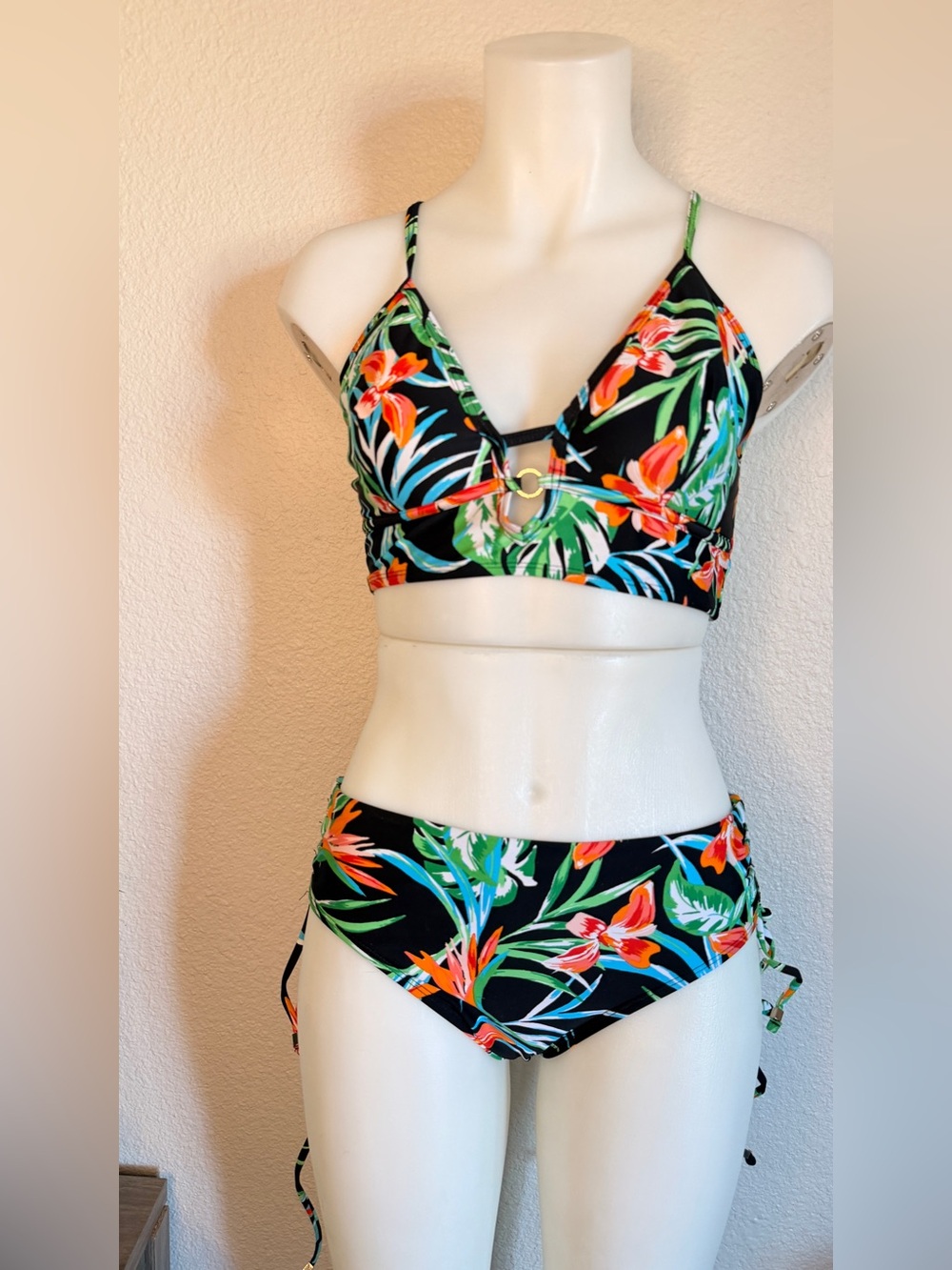 Women’s Longline Strappy Jungle Patterned Swim Bikini SET (Top+Bottom)